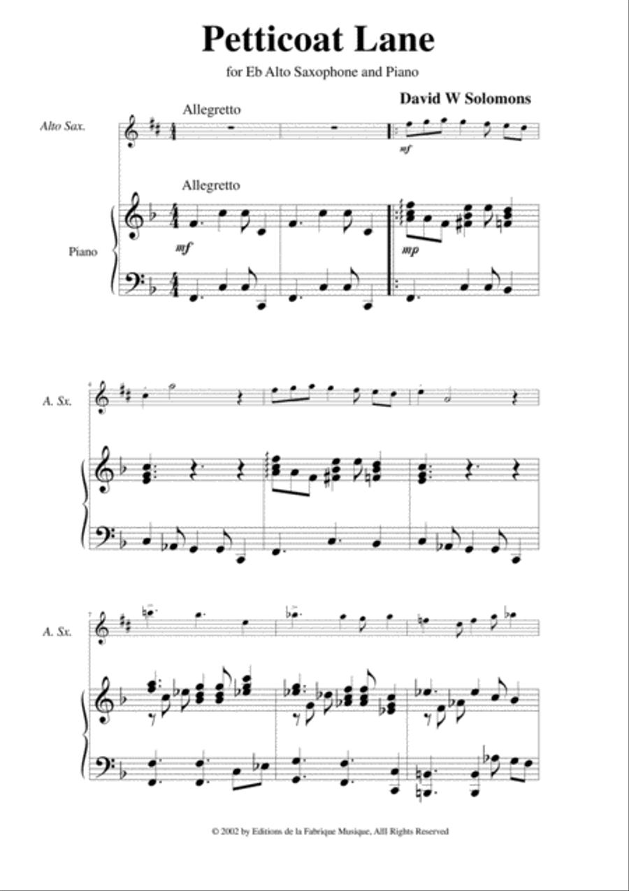 David Warin Solomons: Petticoat Lane for Eb alto saxophone and piano Alto Saxophone scores gallery preview page 2