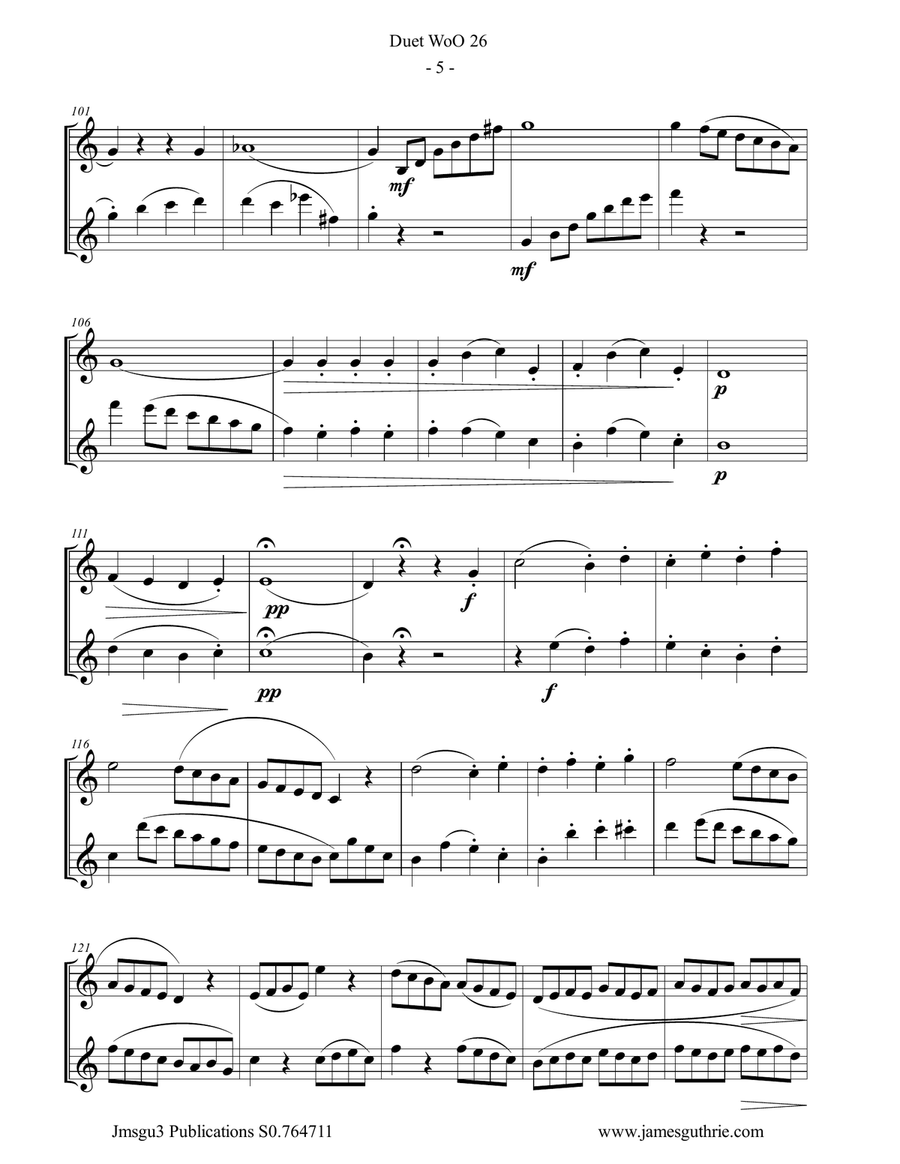 Beethoven: Duet WoO 26 for Tenor Sax Duo Woodwind Duet scores gallery preview page 5