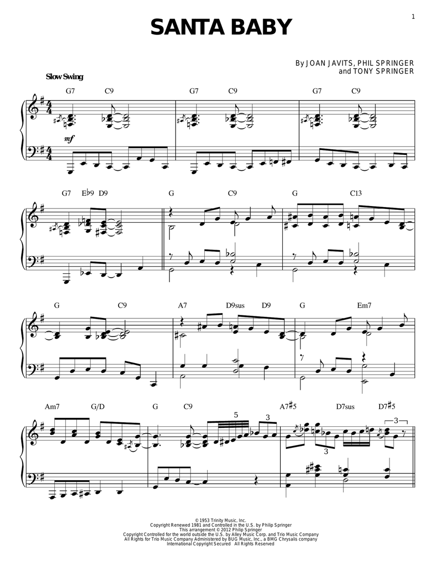 Santa Baby [Jazz version] (arr. Brent Edstrom) Piano Solo scores gallery preview page 1