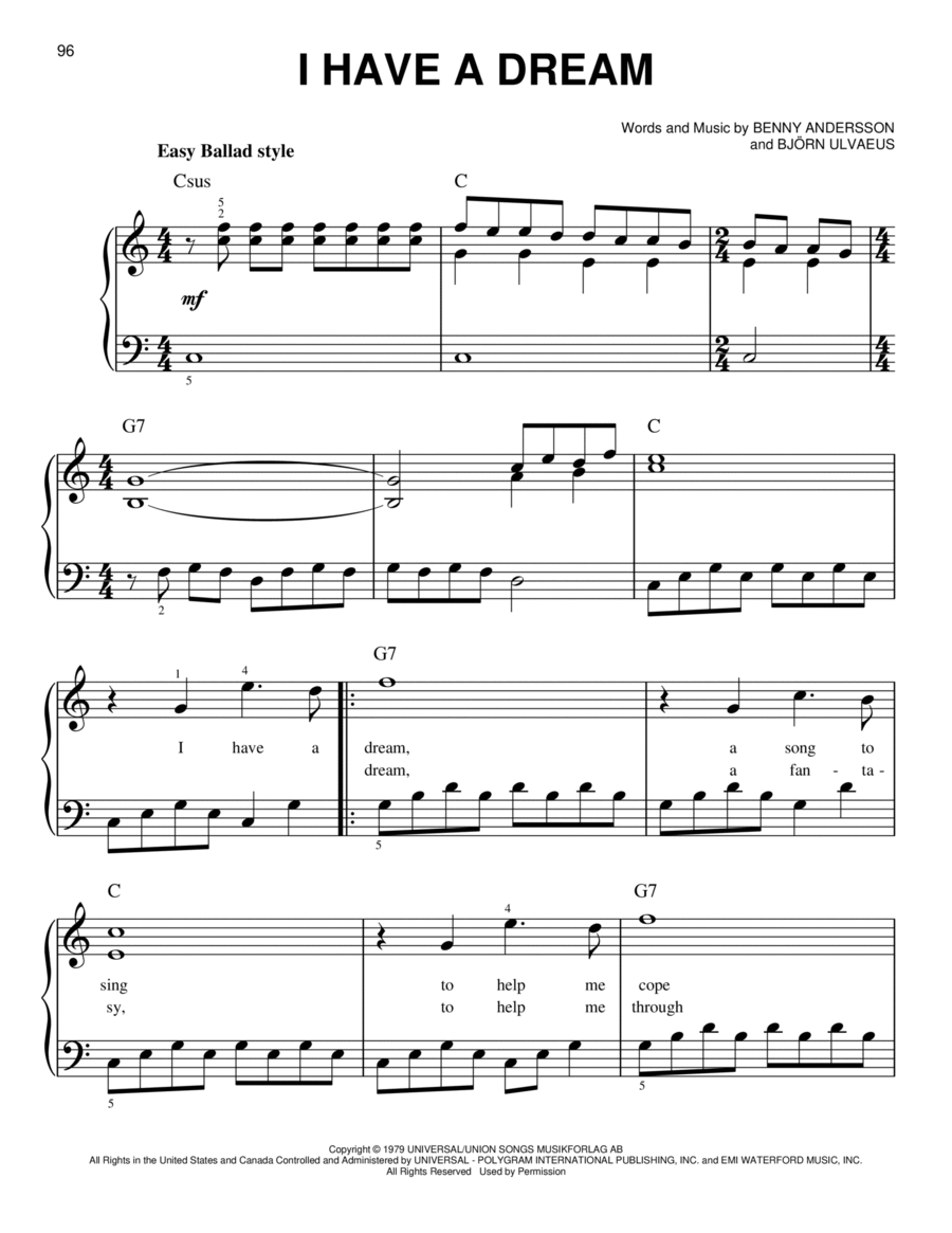 I Have A Dream Easy Piano scores gallery preview page 1