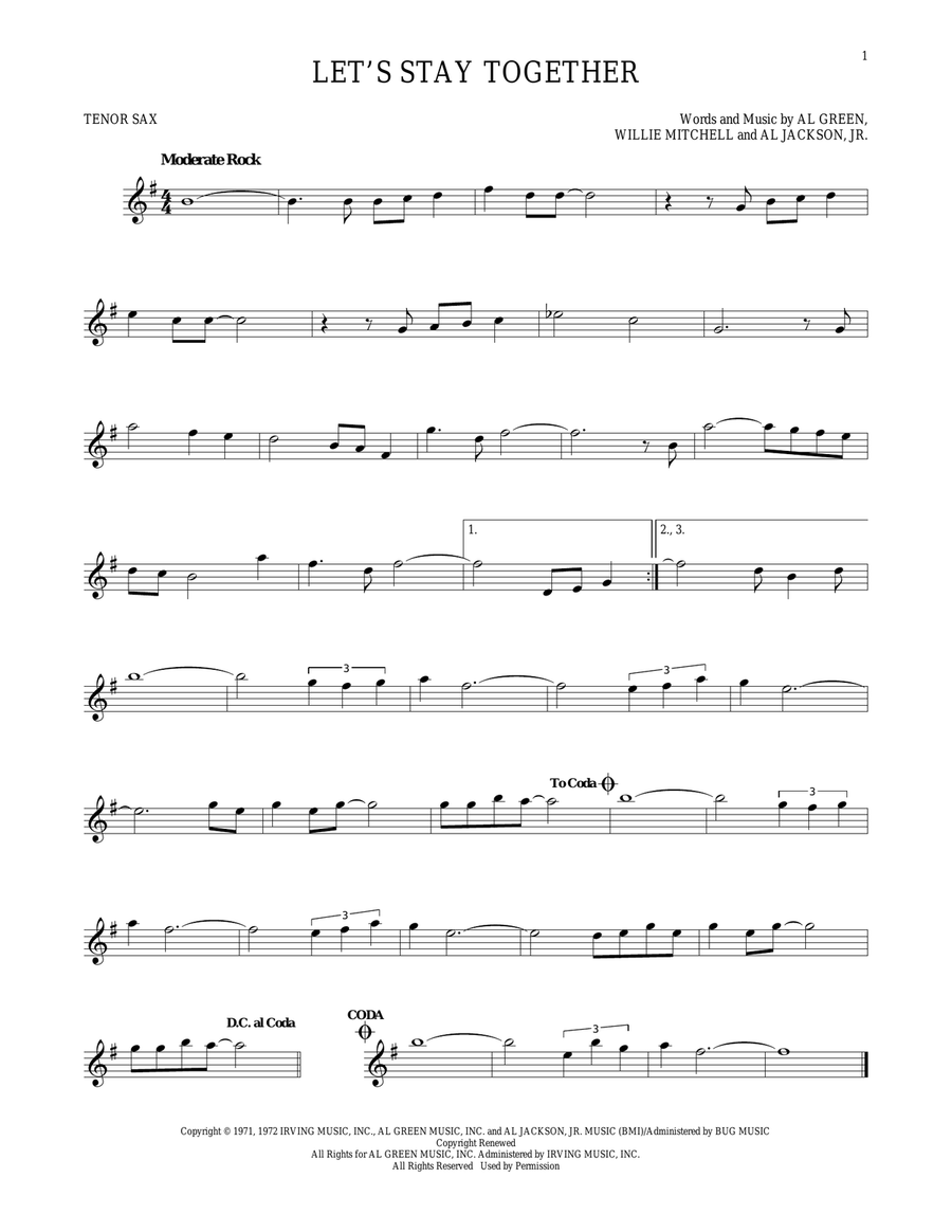 Let's Stay Together Tenor Saxophone scores gallery preview page 1