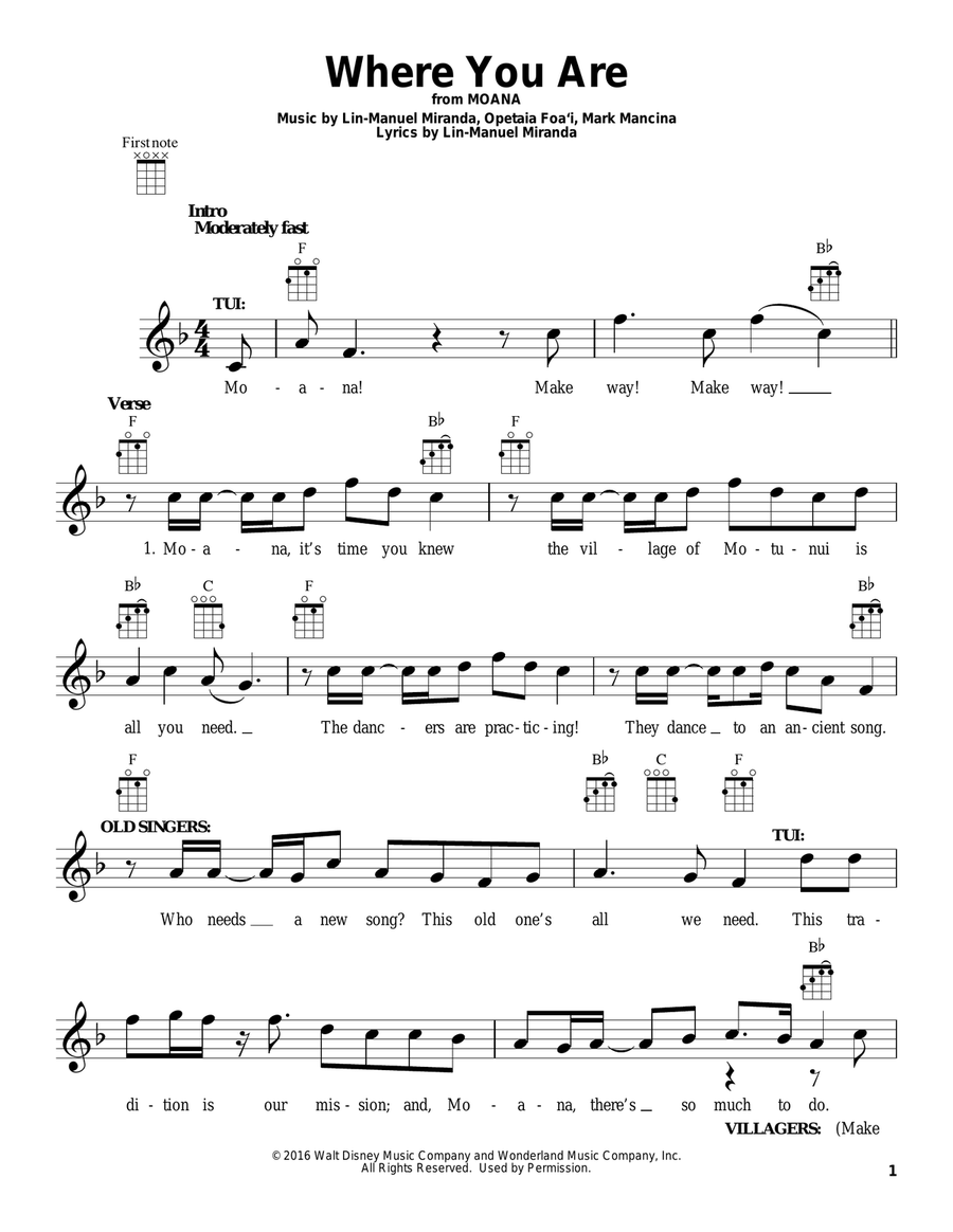 Where You Are (from Moana) Ukulele scores gallery preview page 1