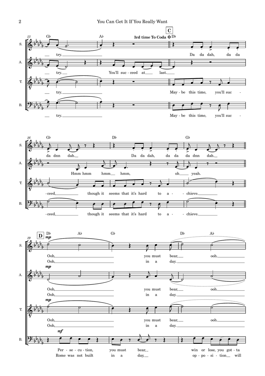 You Can Get It If You Really Want (arr. Ed Aldcroft) 4-Part scores gallery preview page 2