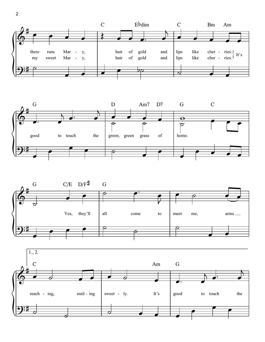 Green Green Grass Of Home Easy Piano scores gallery preview page 2