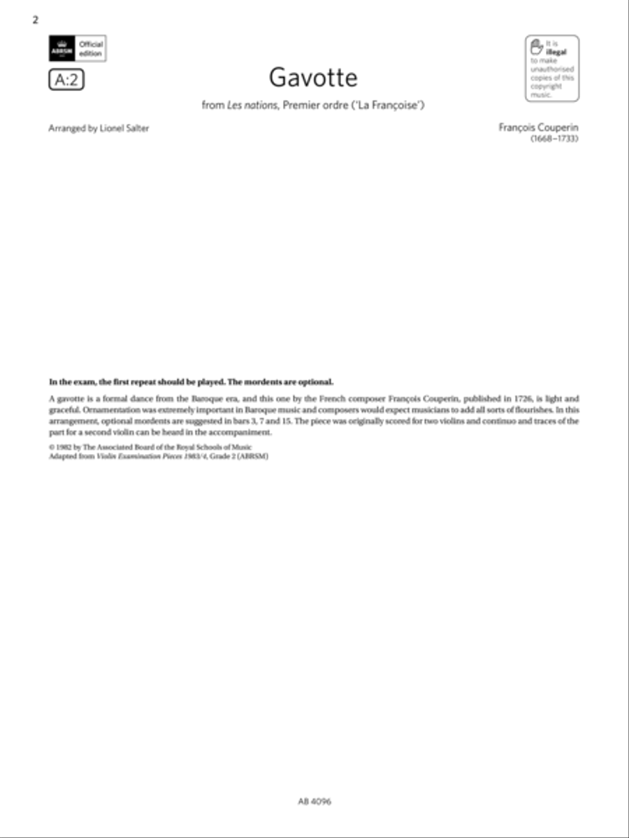 Gavotte (Grade 2, A2, from the ABRSM Violin Syllabus from 2024) Violin Solo scores gallery preview page 2