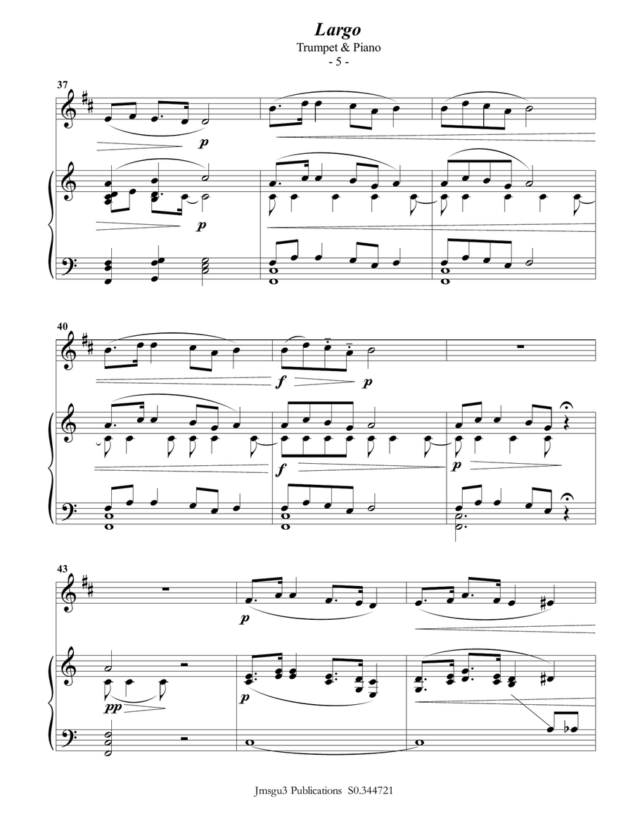 Dvořák: Largo from the New World Symphony for Trumpet & Piano B-Flat Trumpet scores gallery preview page 5