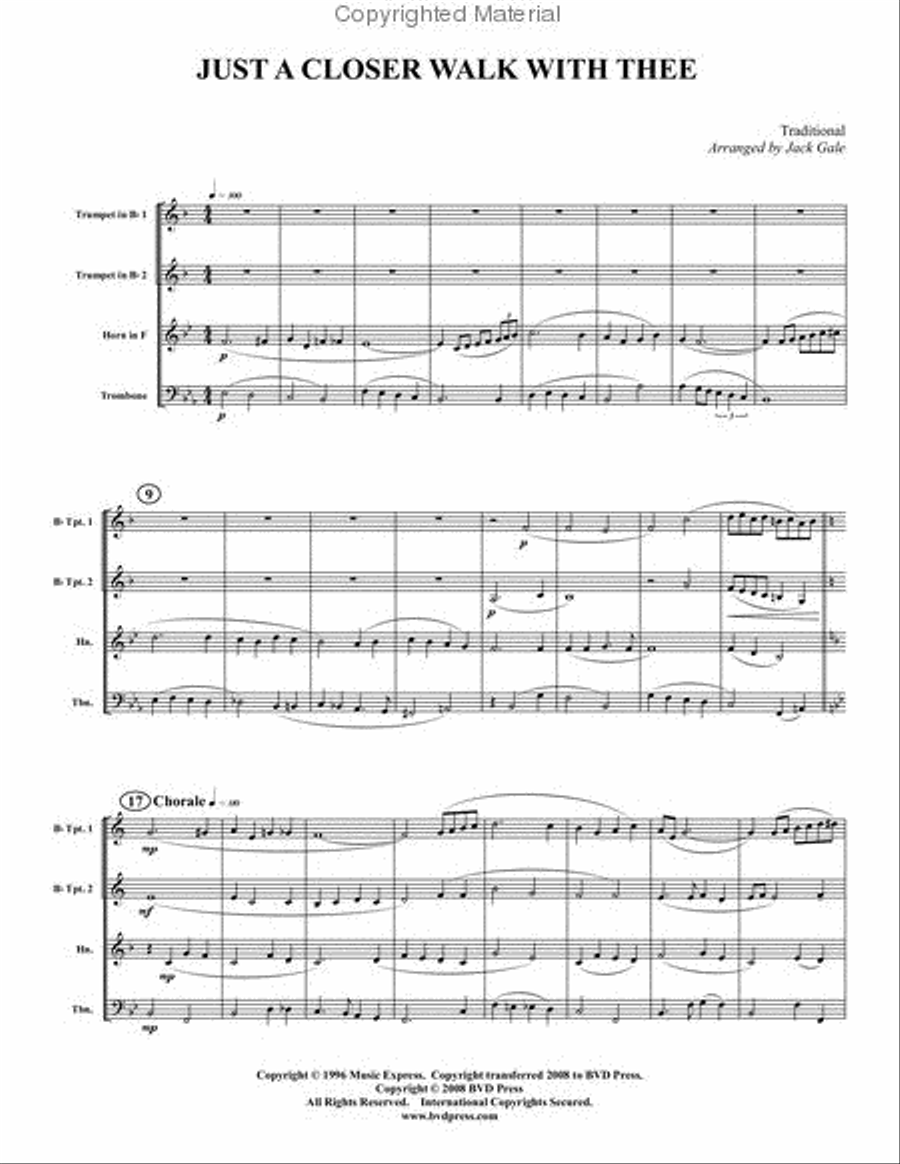Just a Closer Walk Brass Quartet scores gallery preview page 2