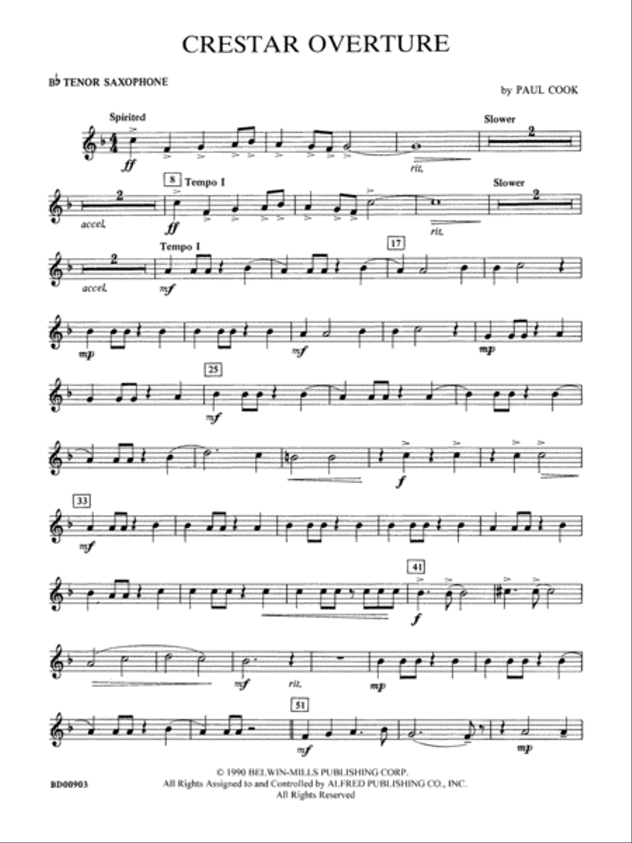 Crestar Overture: B-flat Tenor Saxophone Concert Band scores gallery preview page 1
