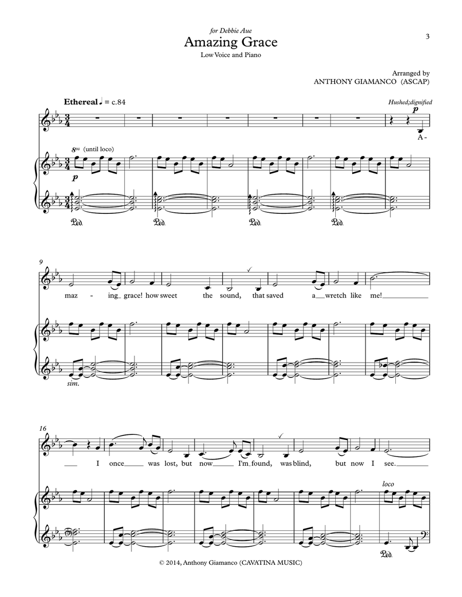 Amazing Grace (low voice and piano) Low Voice scores gallery preview page 3