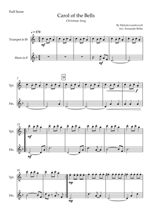 Carol of the Bells in Jazz Version (Christmas Song) for Trumpet in Bb & Horn in F Duo