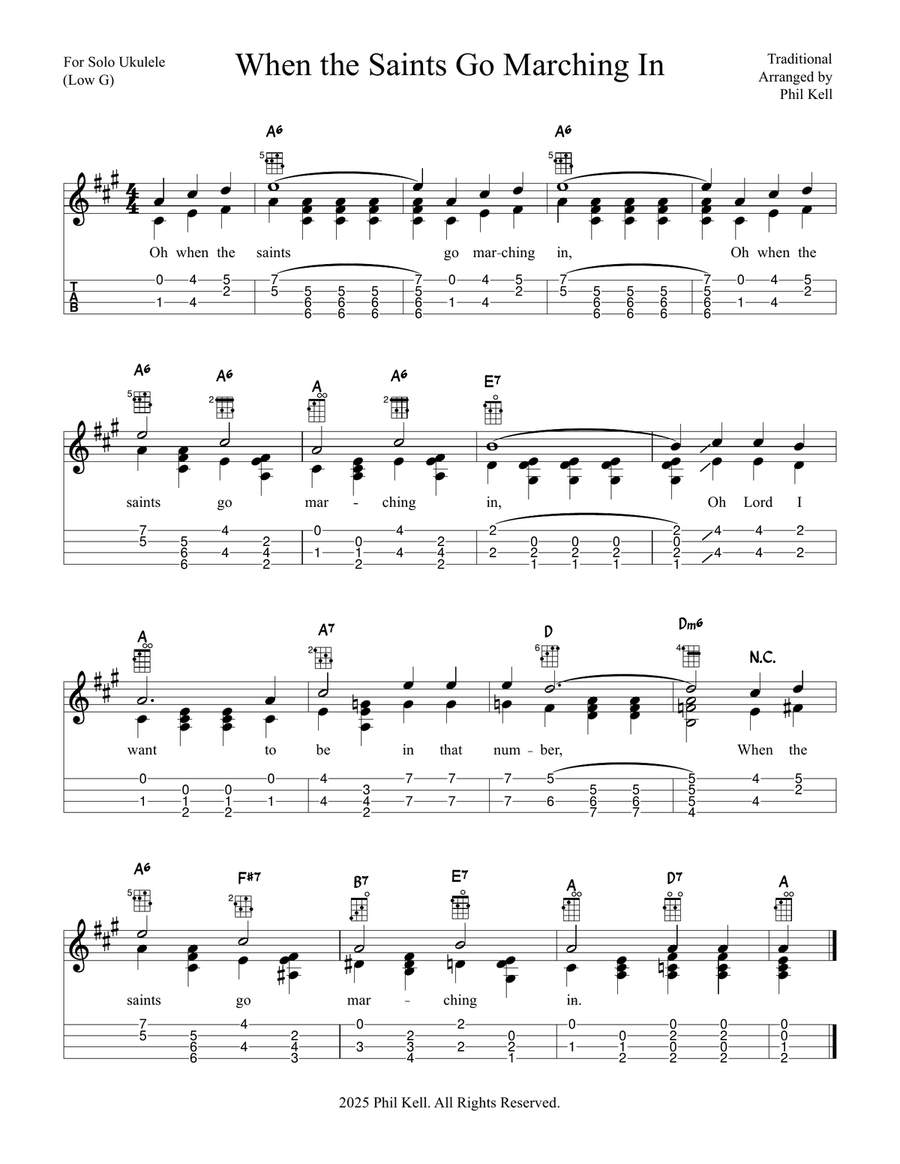 When the Saints Go Marching In (Ukelele Chord-Melody Solo) Ukulele scores gallery preview page 1