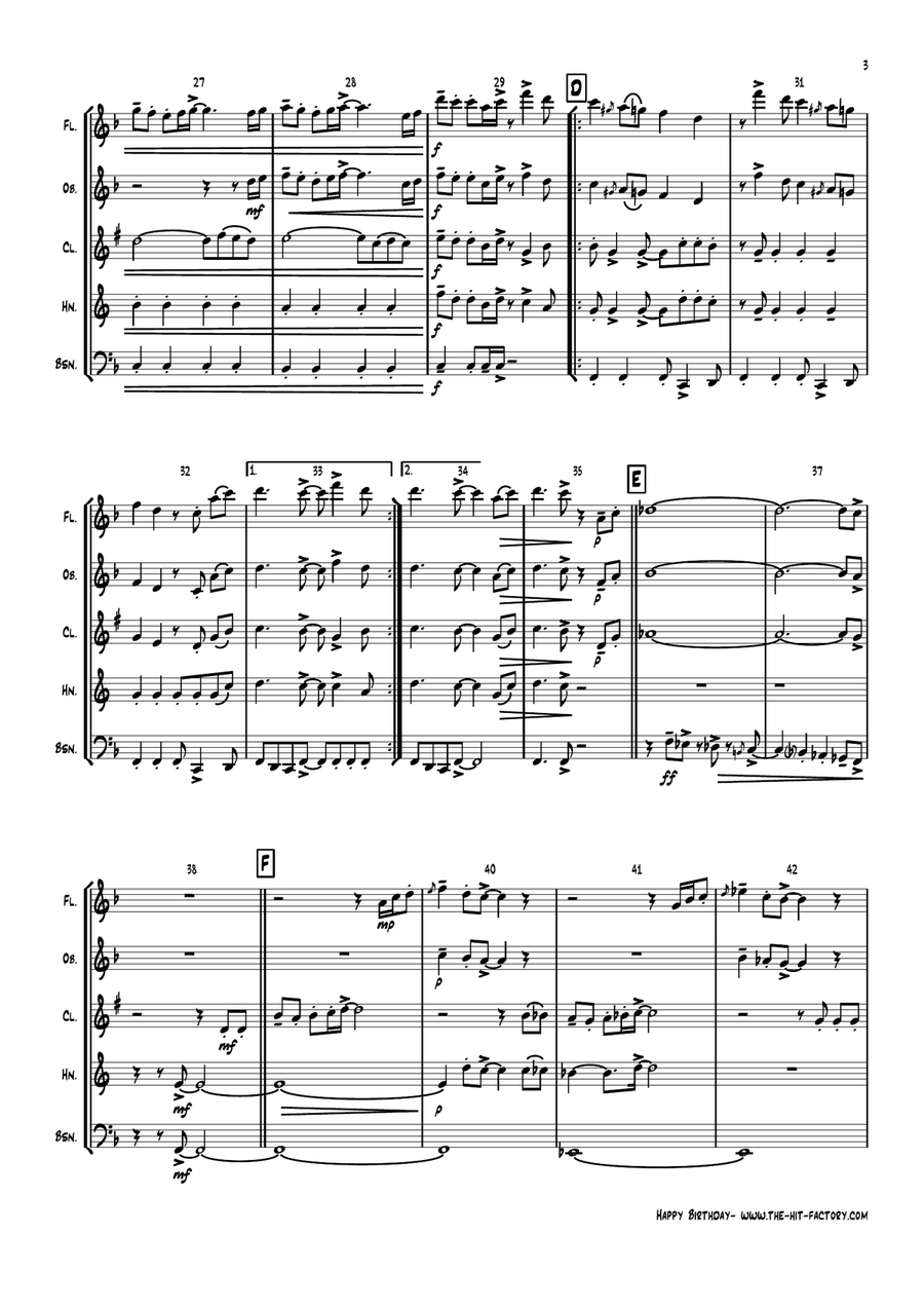 Happy Birthday Woodwind Quintet scores gallery preview page 3