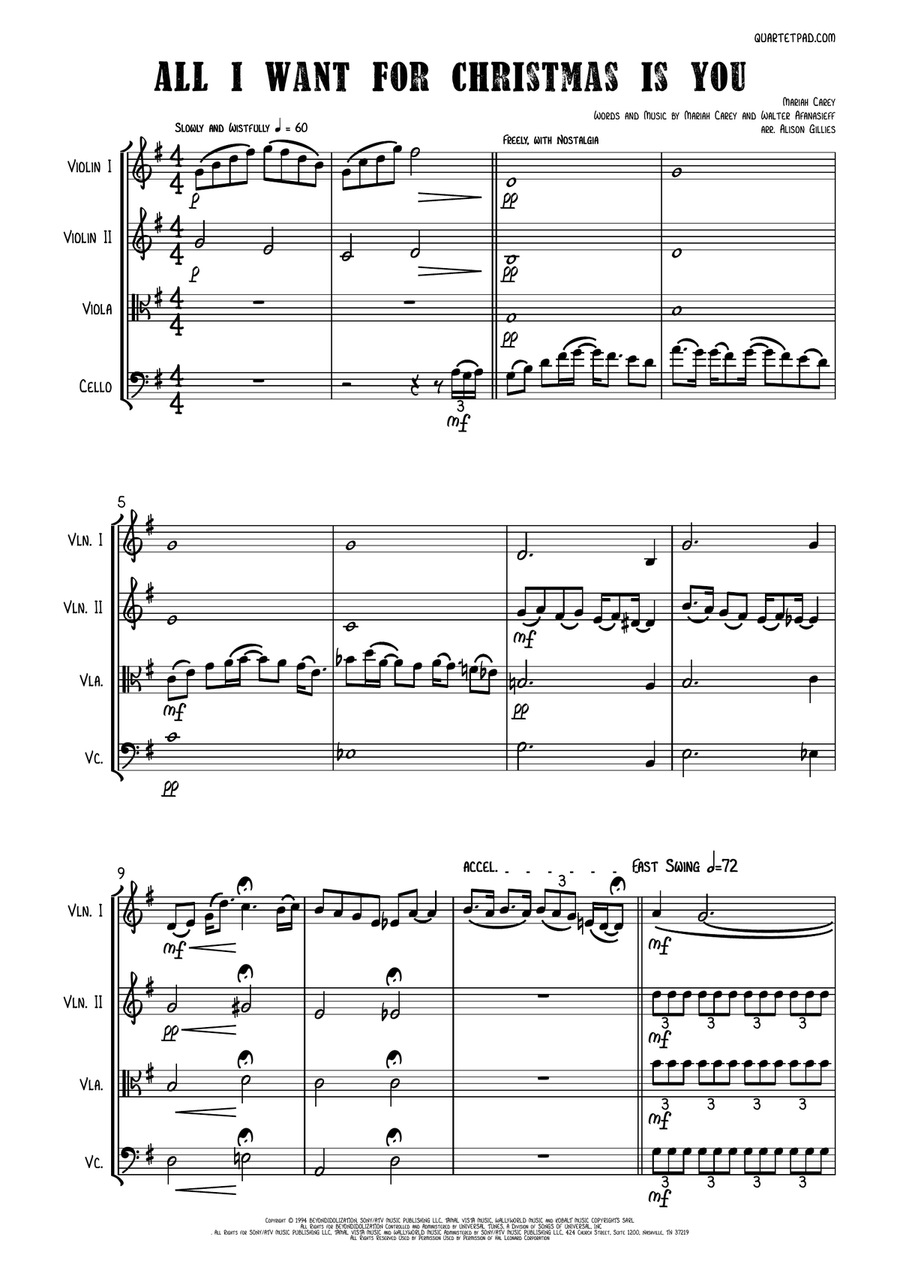 All I Want For Christmas Is You String Quartet scores gallery preview page 1