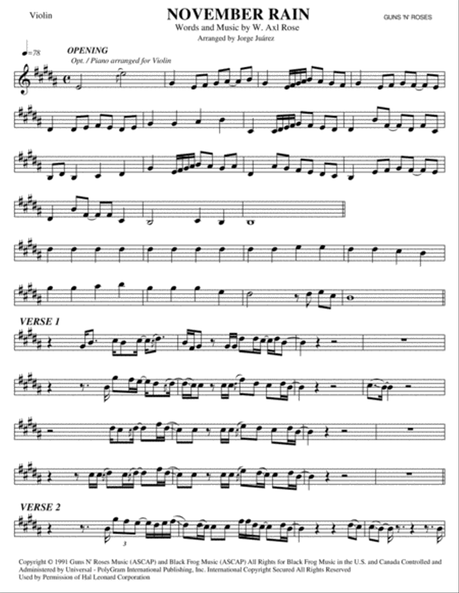 November Rain November Rain Violin Solo scores gallery preview page 1