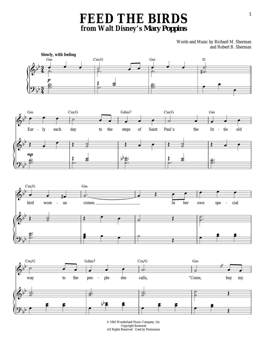 Feed The Birds (Tuppence A Bag) (from Mary Poppins) Piano, Vocal scores gallery preview page 1