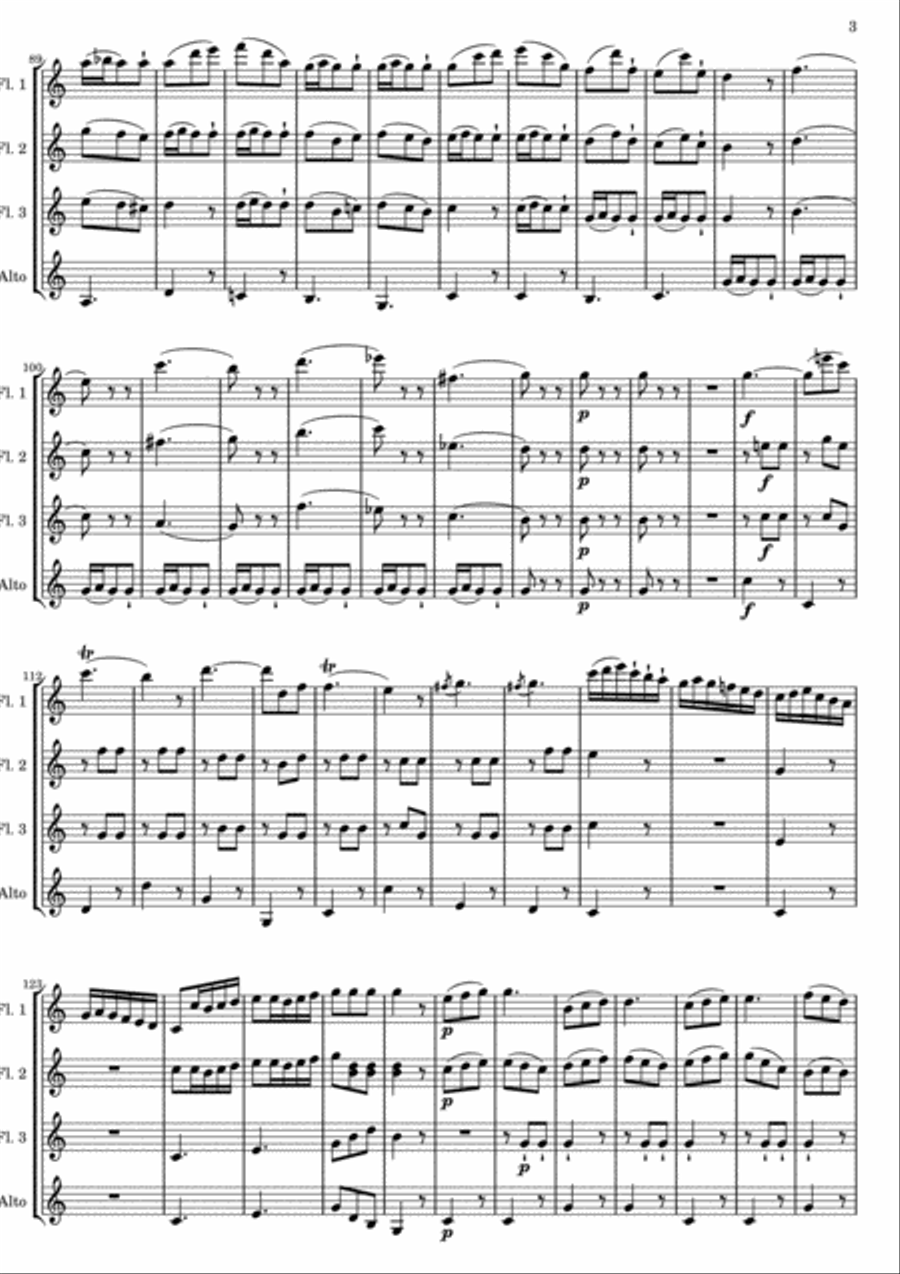 Mozart - Quartet KV 156 - Presto - version for Flute Quartet or Flute Choir Woodwind Quartet scores gallery preview page 3