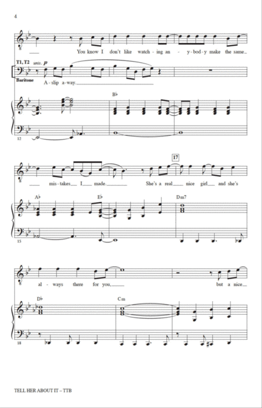 Tell Her About It (arr. Jack Zaino) TTBB scores gallery preview page 2