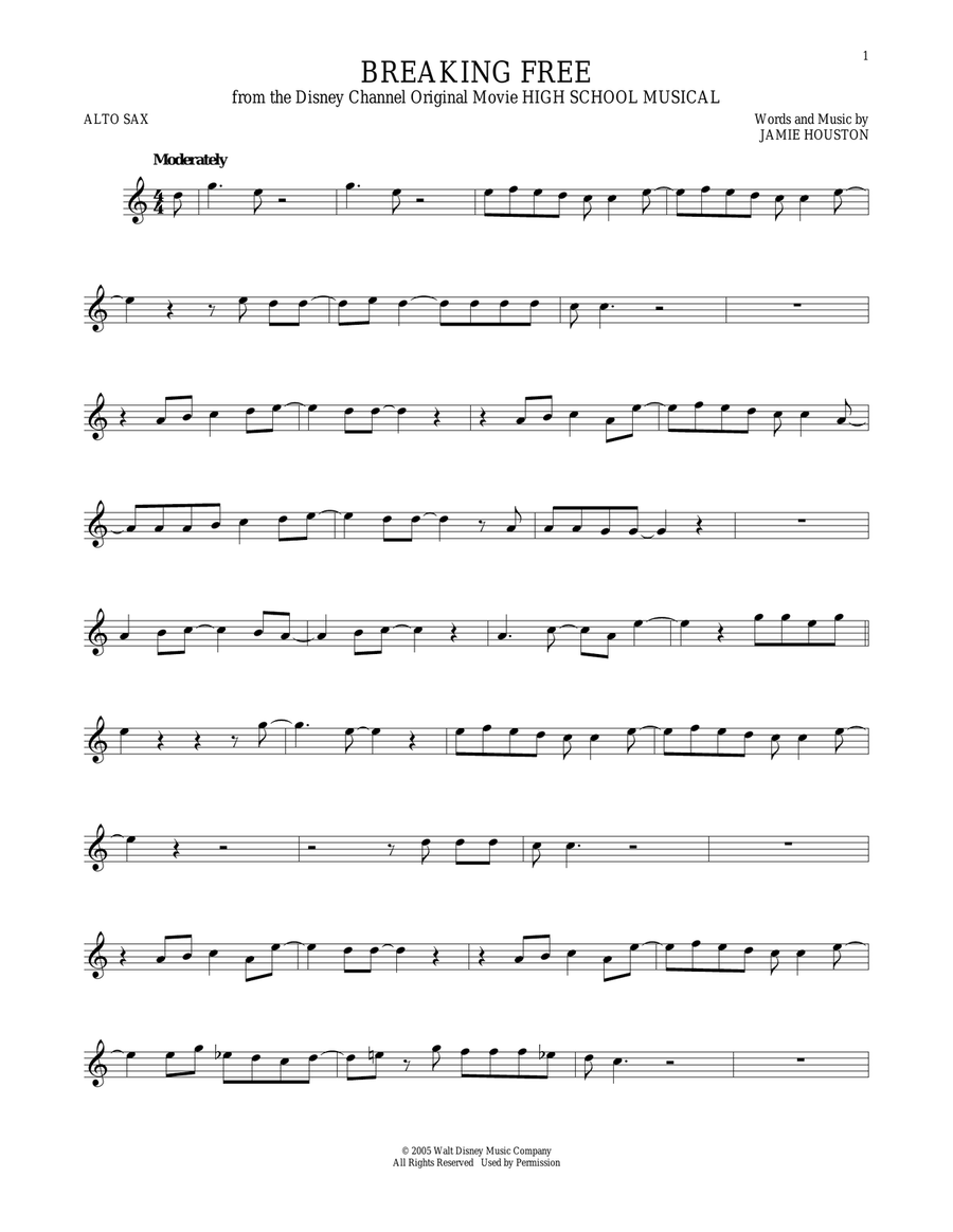 Breaking Free (from High School Musical) Alto Saxophone scores gallery preview page 1