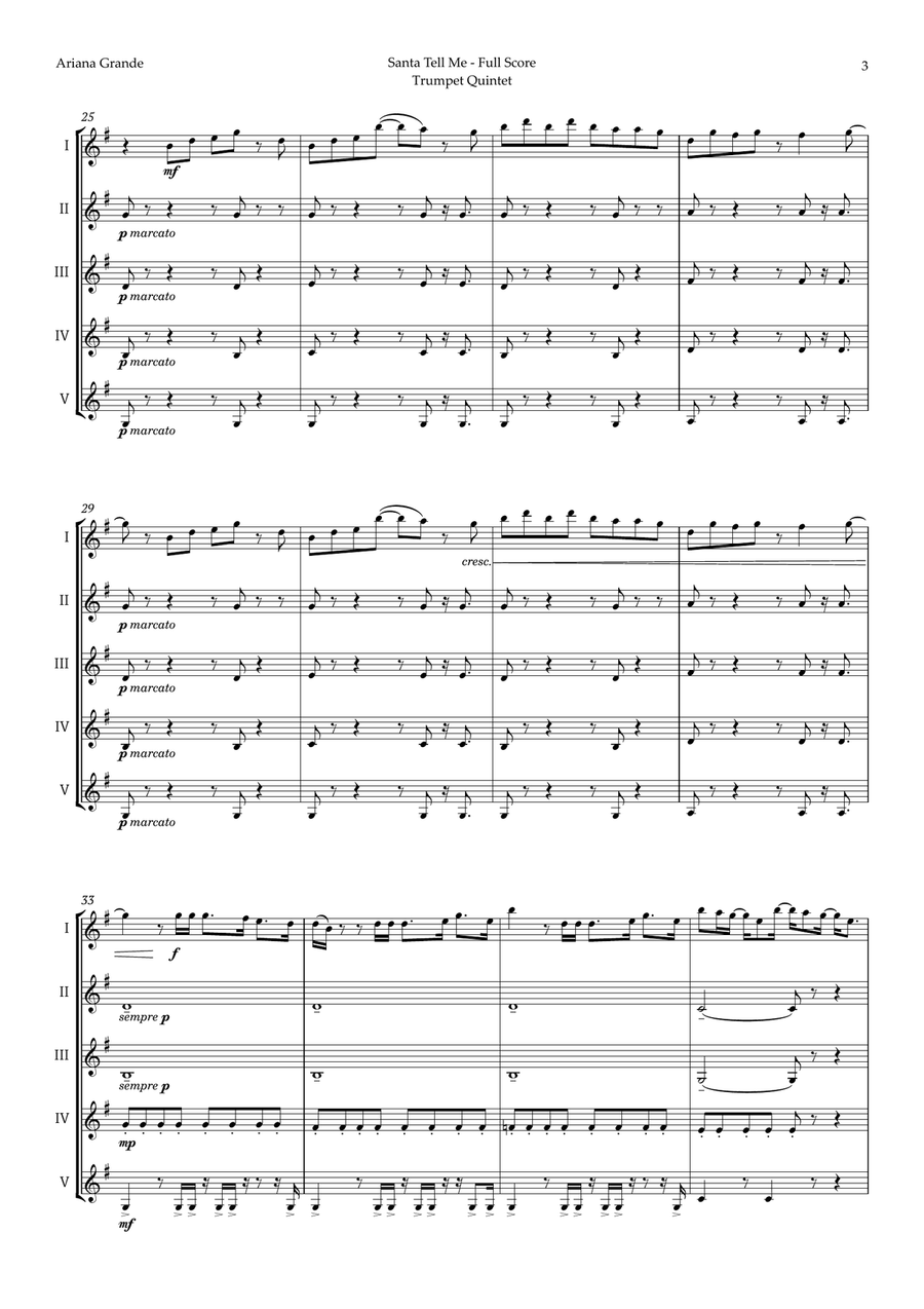 Santa Tell Me Brass Quintet scores gallery preview page 3