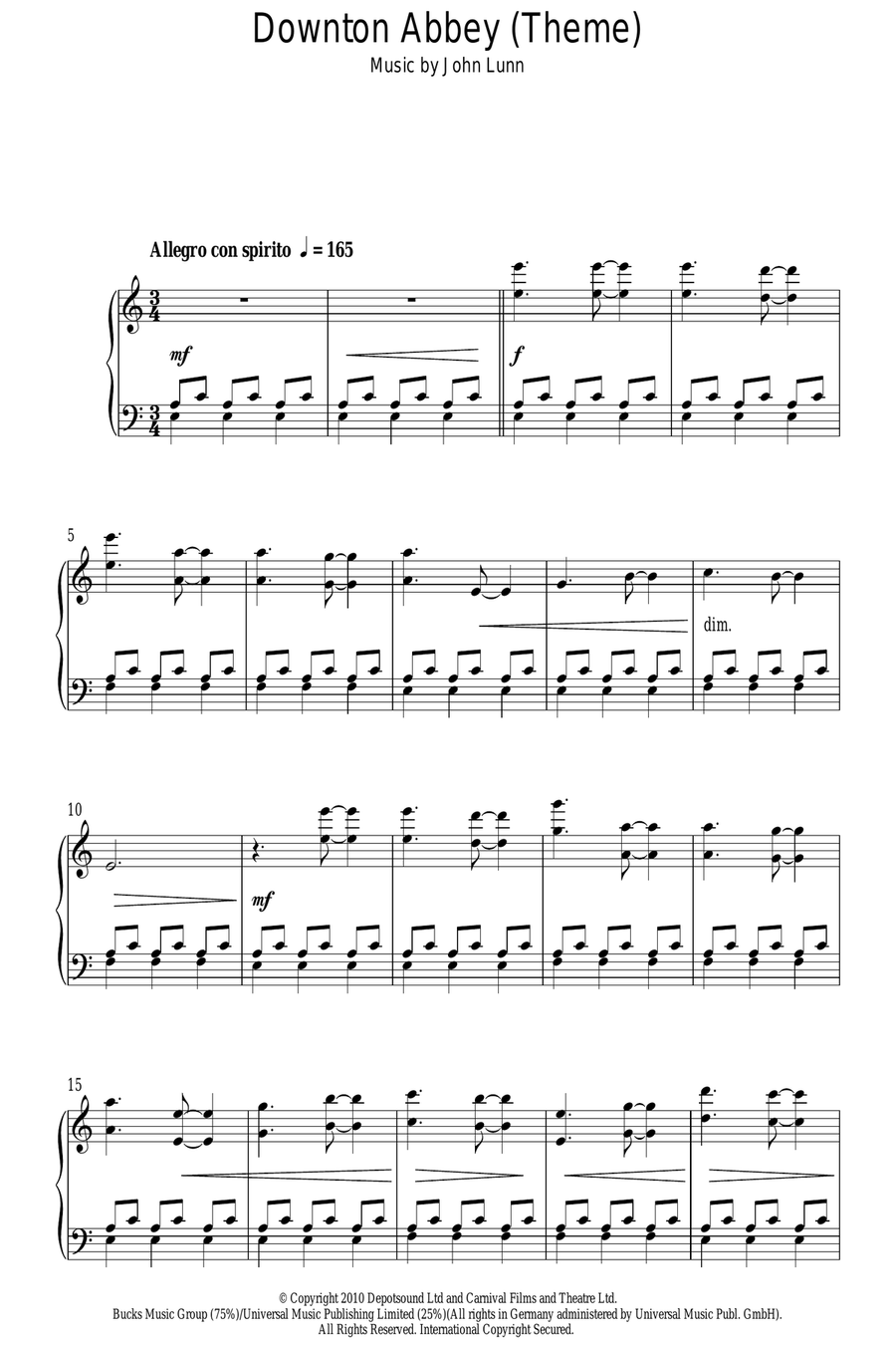 Downton Abbey (Theme) Piano Solo scores gallery preview page 1