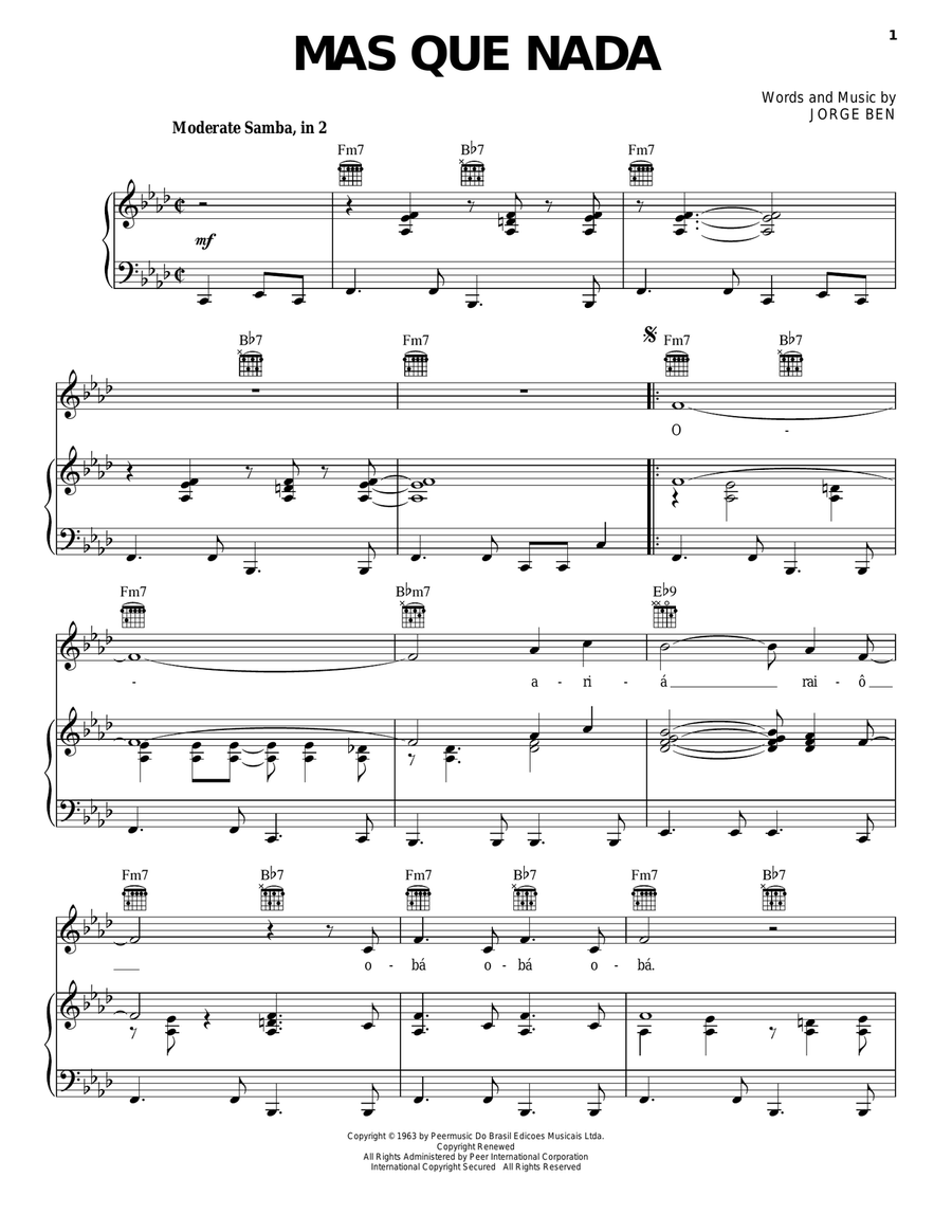 Mas Que Nada Acoustic Guitar scores gallery preview page 1