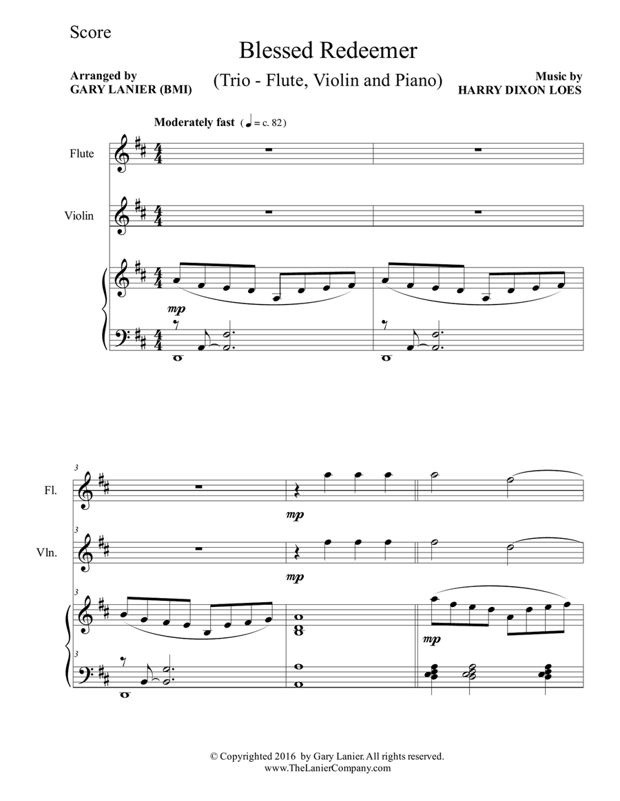 BLESSED REDEEMER (Trio – Flute, Violin & Piano with Score/Parts) Flute scores gallery preview page 2