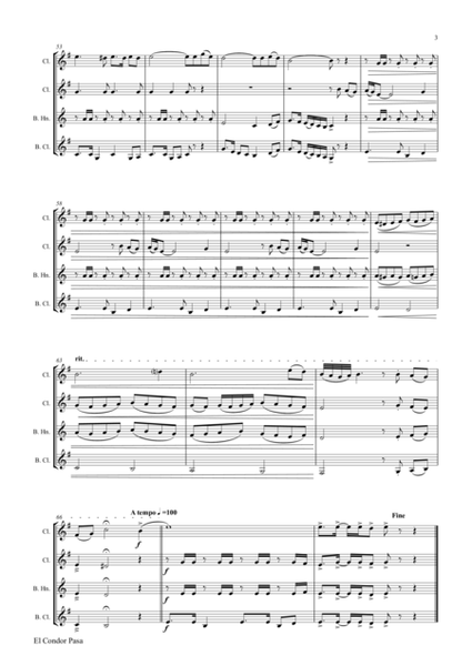 El Condor pasa - Peruvian Folk Song - Clarinet Quartet image number null