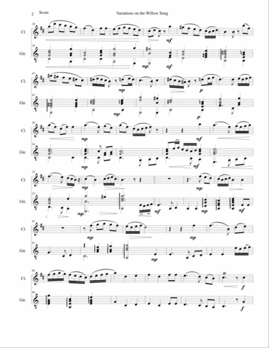Variations on the Willow Song for clarinet and guitar Clarinet scores gallery preview page 2