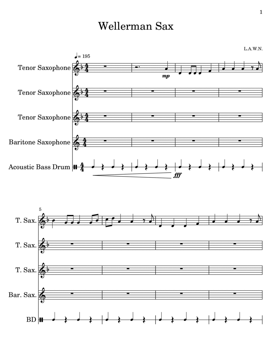 Wellerman Saxophone Quartet Saxophone Quartet scores gallery preview page 1