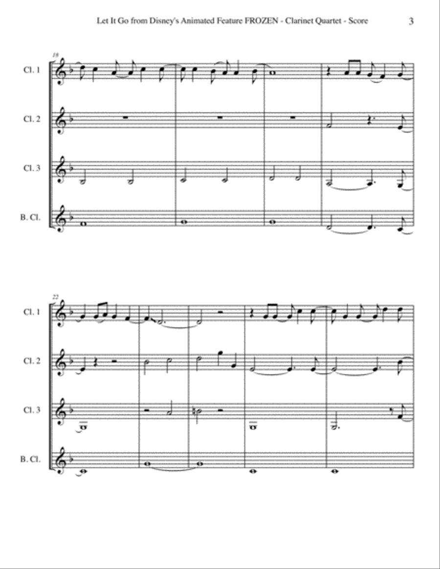 Let It Go (from Frozen) Woodwind Quartet scores gallery preview page 3