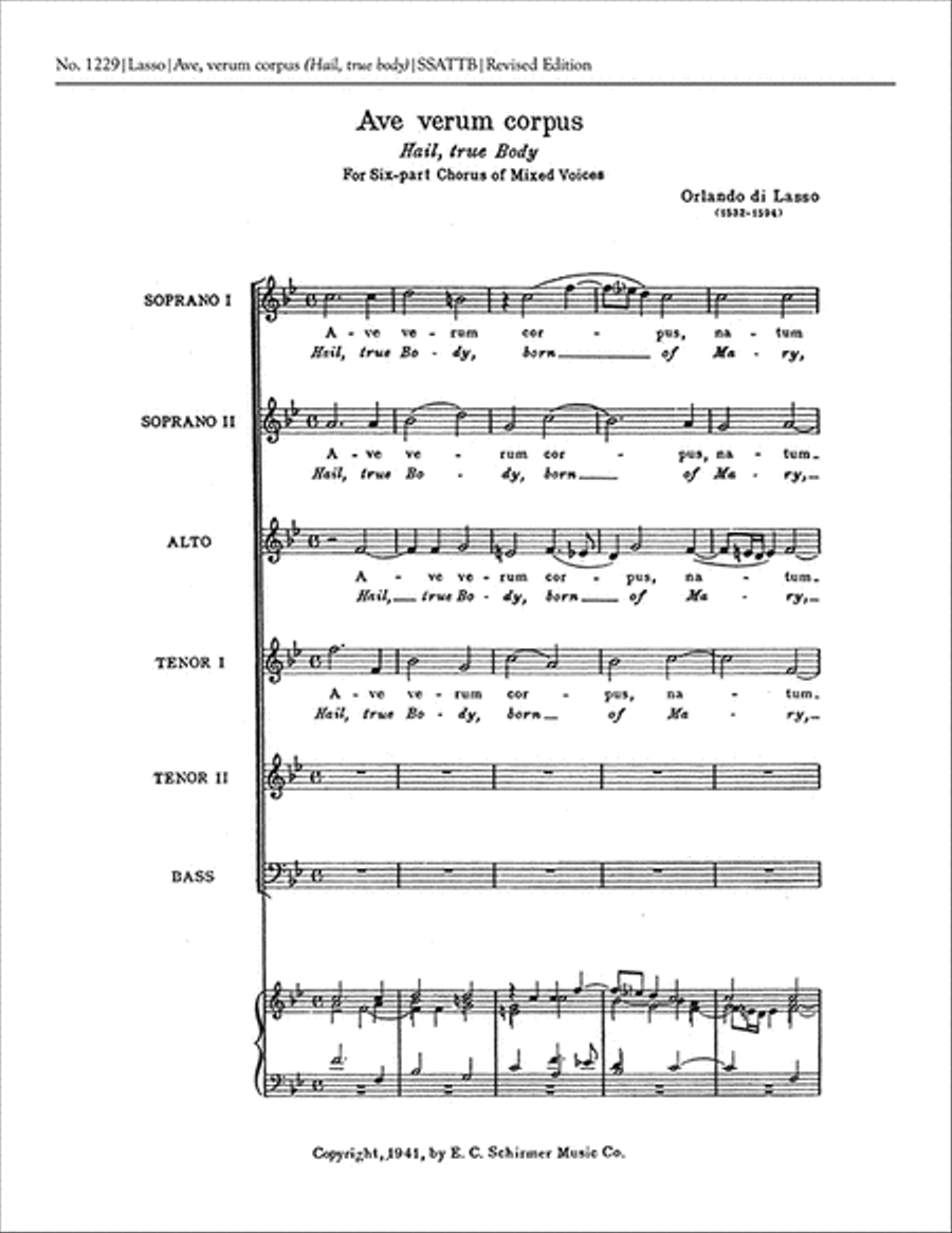 Ave verum Corpus (Hail, true body) Divisi scores gallery preview page 1