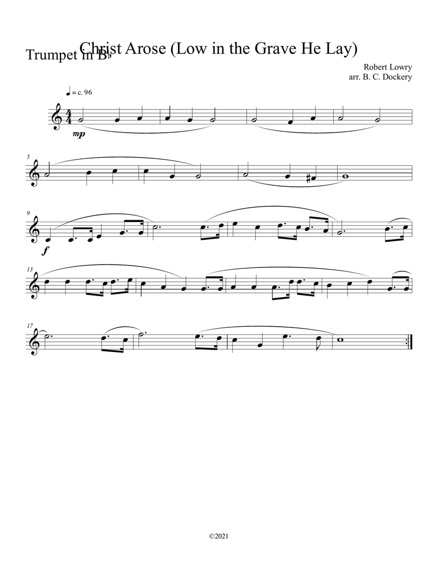 Christ Arose (Low in the Grave He Lay) for trumpet and trombone duet with optional piano Brass Duet scores gallery preview page 4