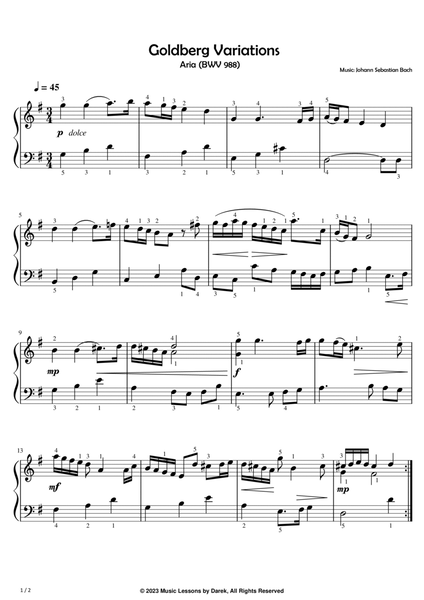 Goldberg Variations (EASY PIANO) Aria (BWV 988) [Johann Sebastian Bach] image number null