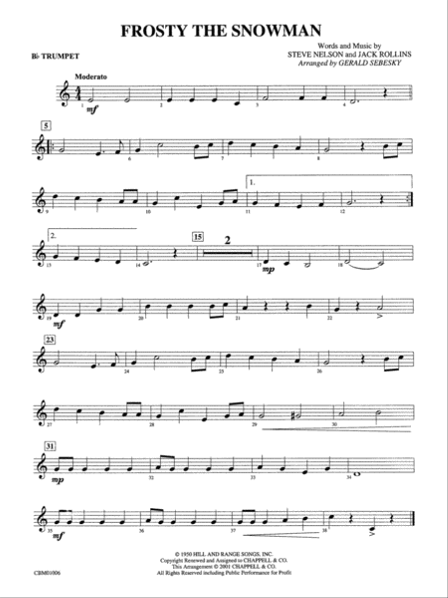 Frosty the Snowman: 1st B-flat Trumpet Concert Band scores gallery preview page 1