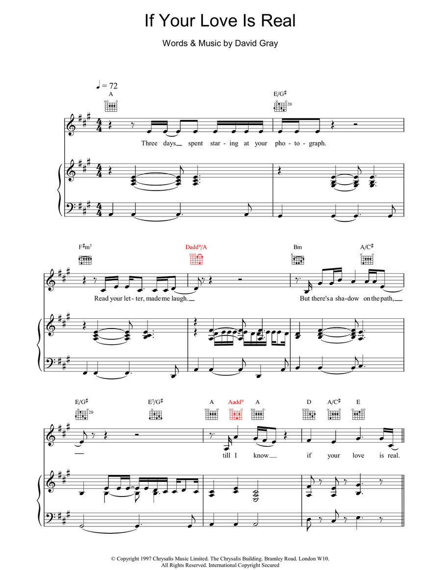 If Your Love Is Real Piano, Vocal, Guitar scores gallery preview page 1