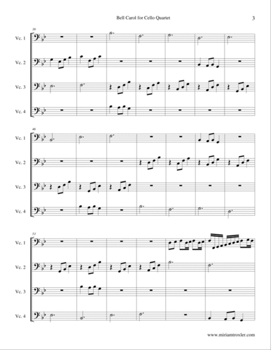 Bell Carol for Cello Quartet Cello scores gallery preview page 3