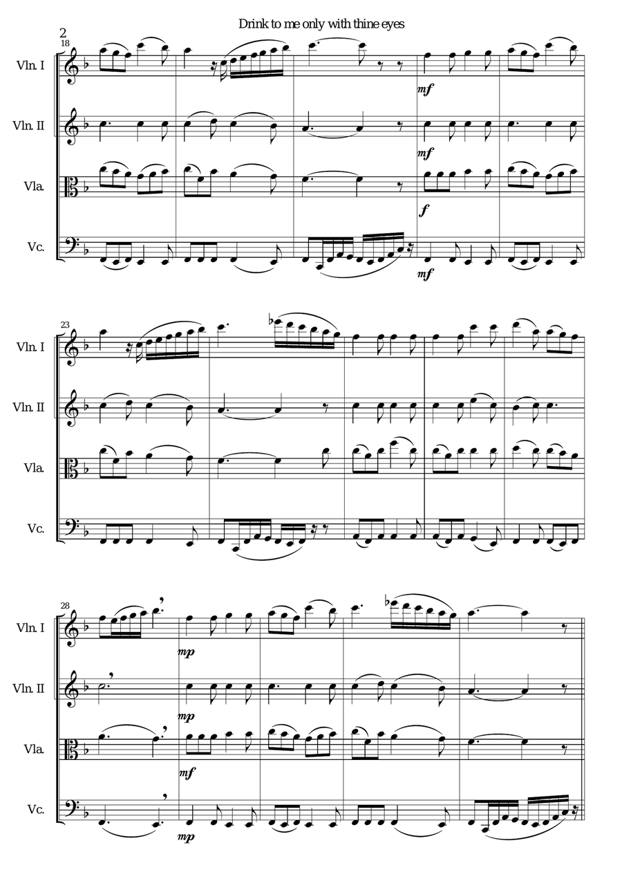Drink to me only with thine eyes for string quartet String Quartet scores gallery preview page 2