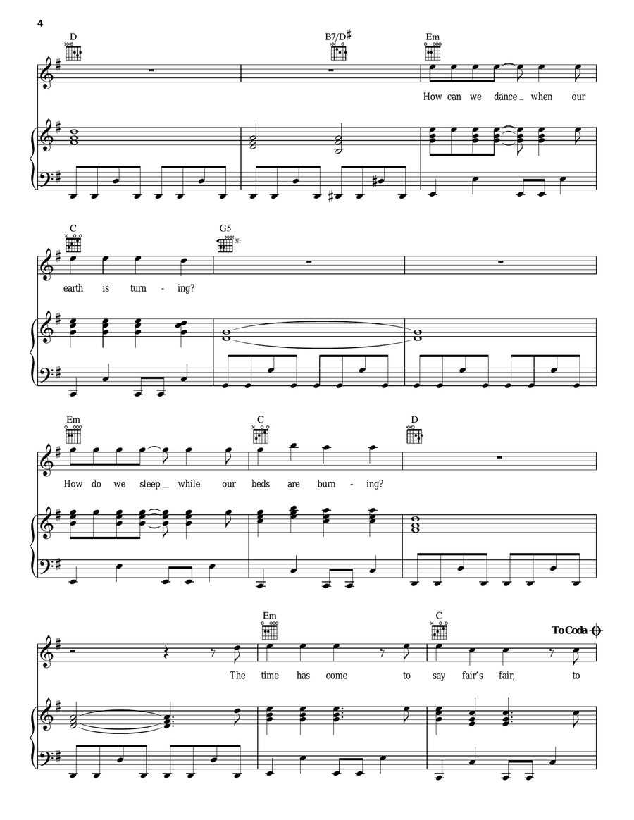 Beds Are Burning Piano, Vocal, Guitar scores gallery preview page 4