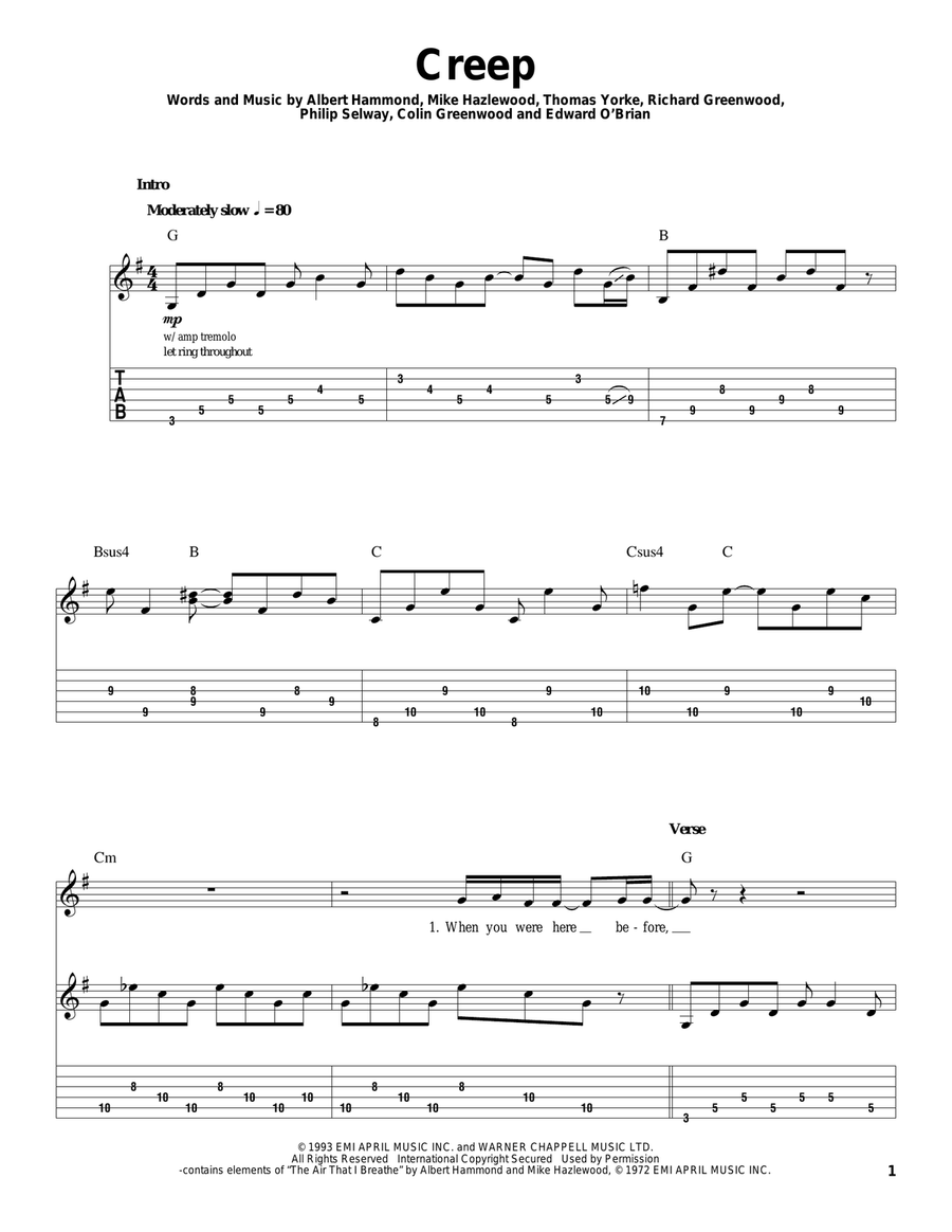 Creep Creep Acoustic Guitar scores gallery preview page 1