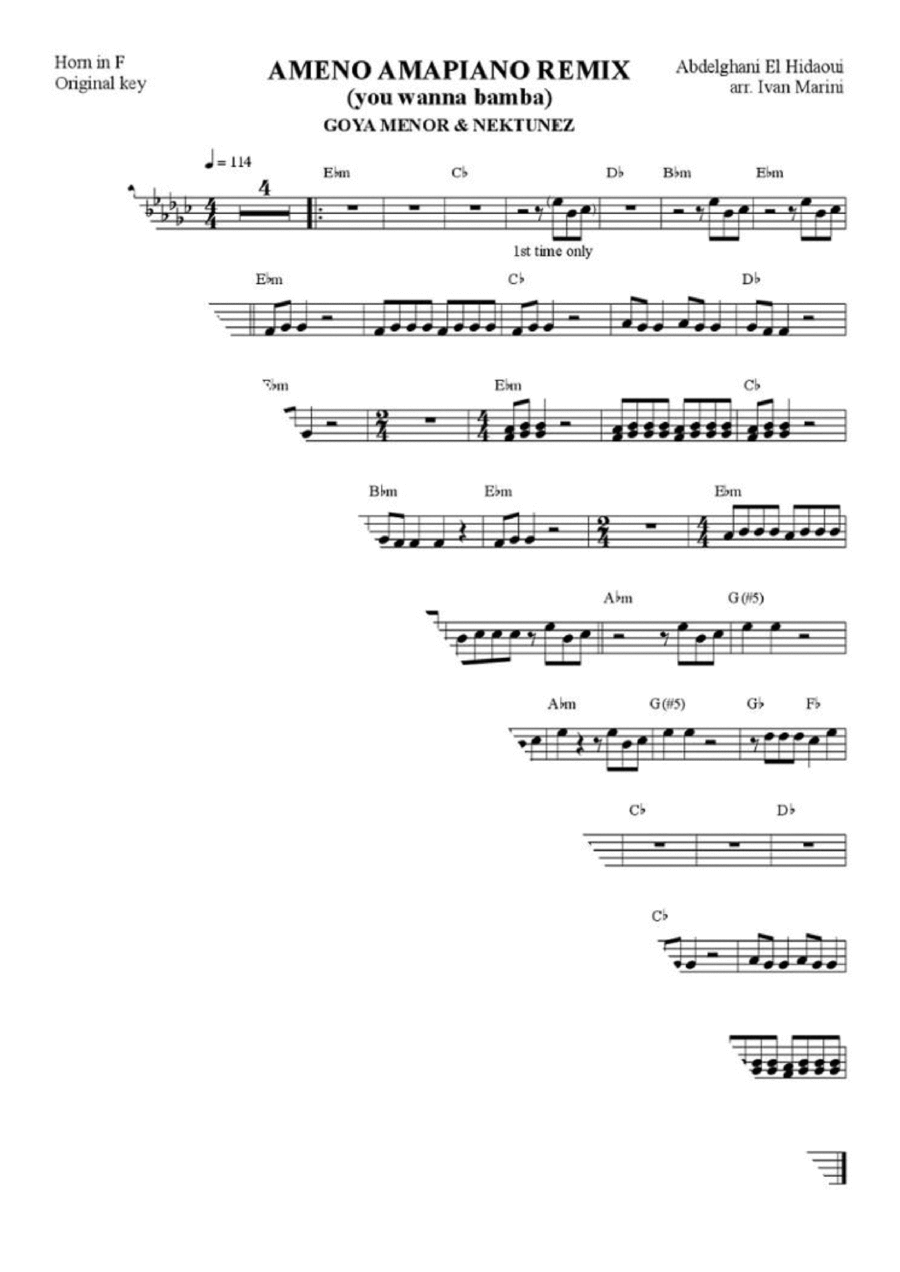 Ameno Amapiano Remix (you Wanna Bamba) Piano scores gallery preview page 1