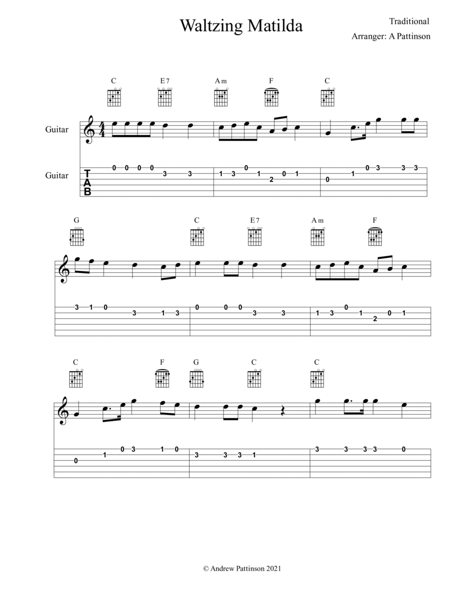 Waltzing Matilda for Easy Guitar image number null