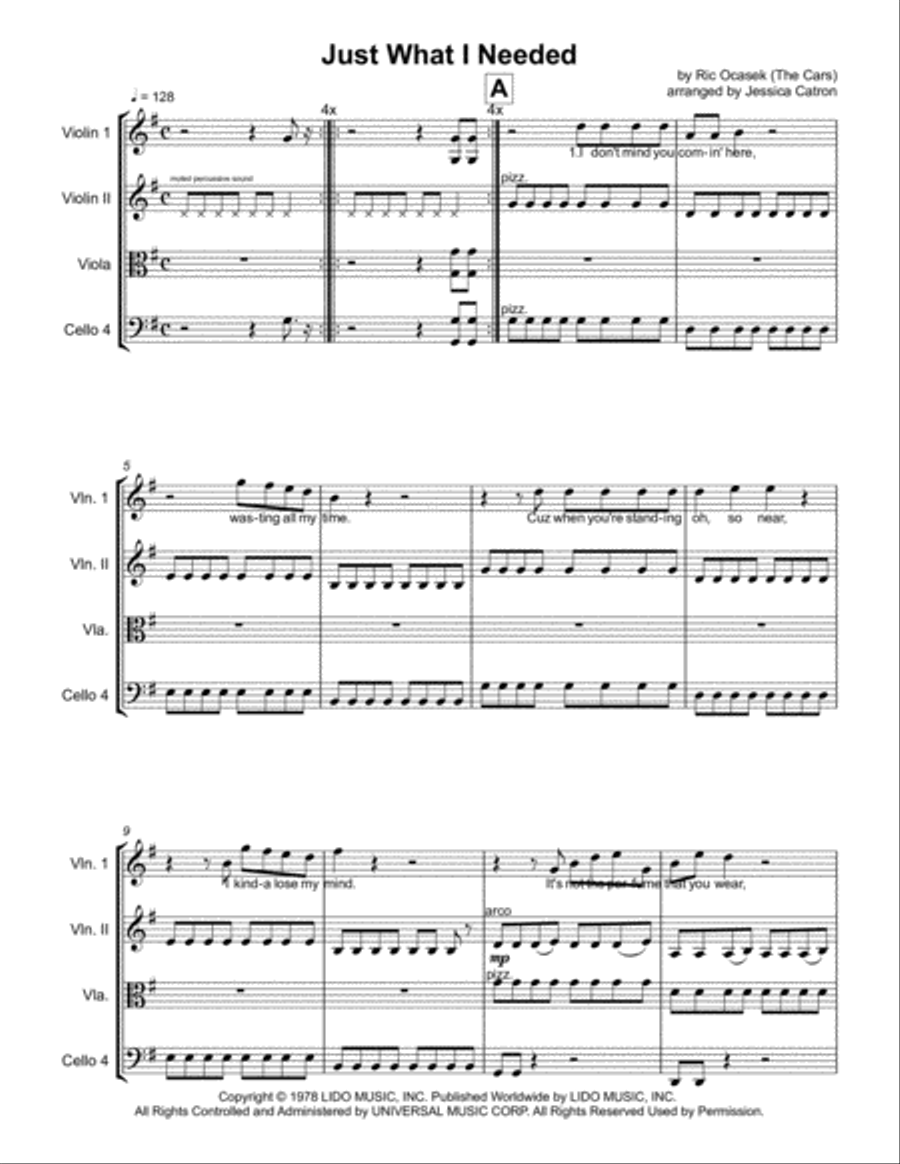 Just What I Needed String Quartet scores gallery preview page 1