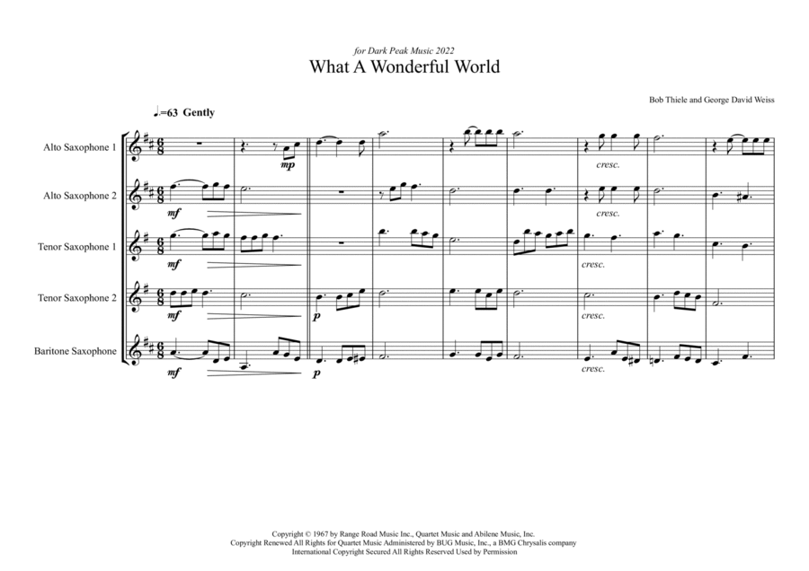 What A Wonderful World Saxophone Quintet scores gallery preview page 1