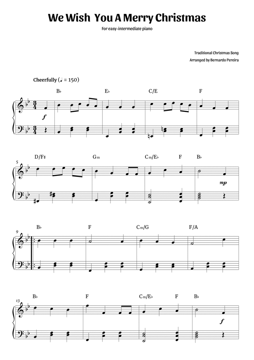 We Wish You A Merry Christmas (easy-intermediate piano in Bb major – clean with chords) image number null