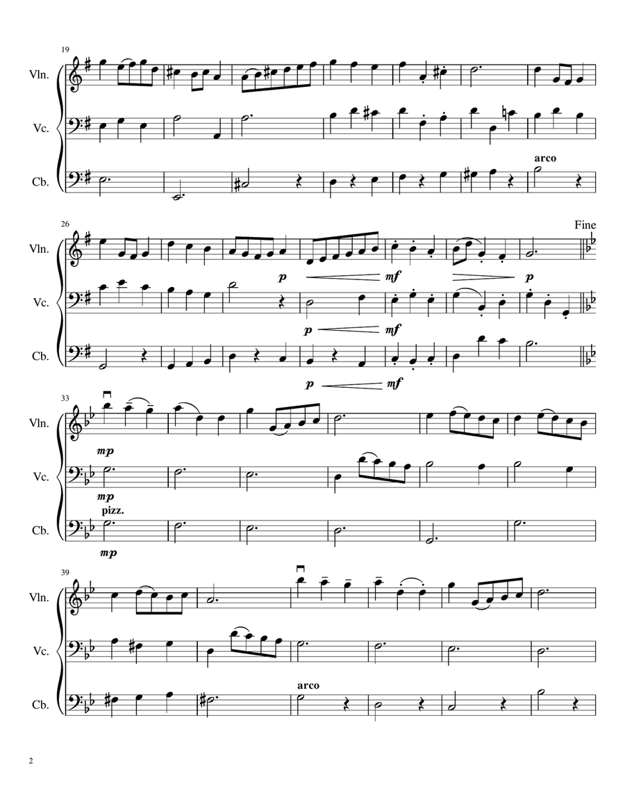 Minuet in G Major for String Trio (violin, cello, contrabass) - from Notebook of Anna Magdalena Bach String Trio scores gallery preview page 3