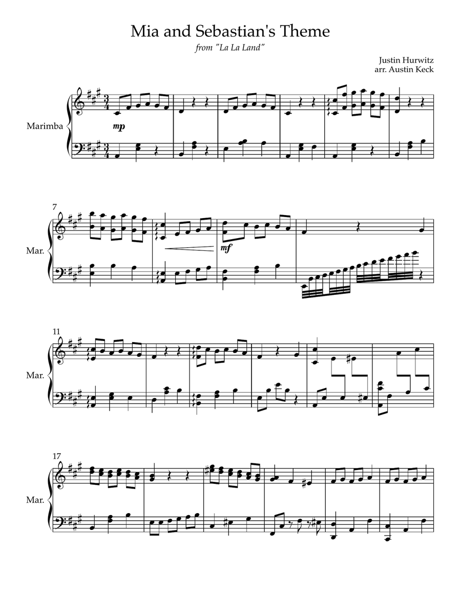 Mia & Sebastian's Theme Mia & Sebastian's Theme Marimba scores gallery preview page 1