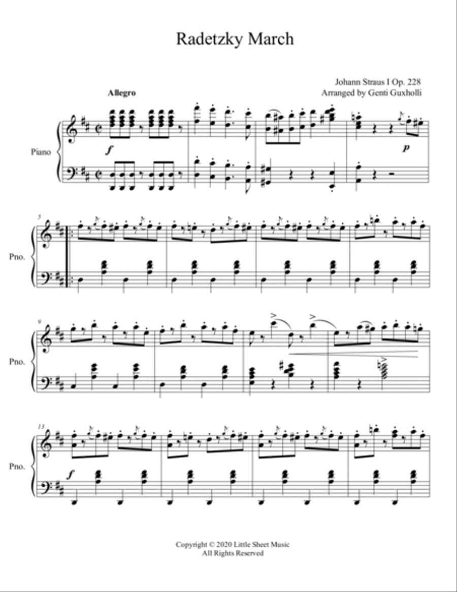 Radetzky March Piano Solo scores gallery preview page 2