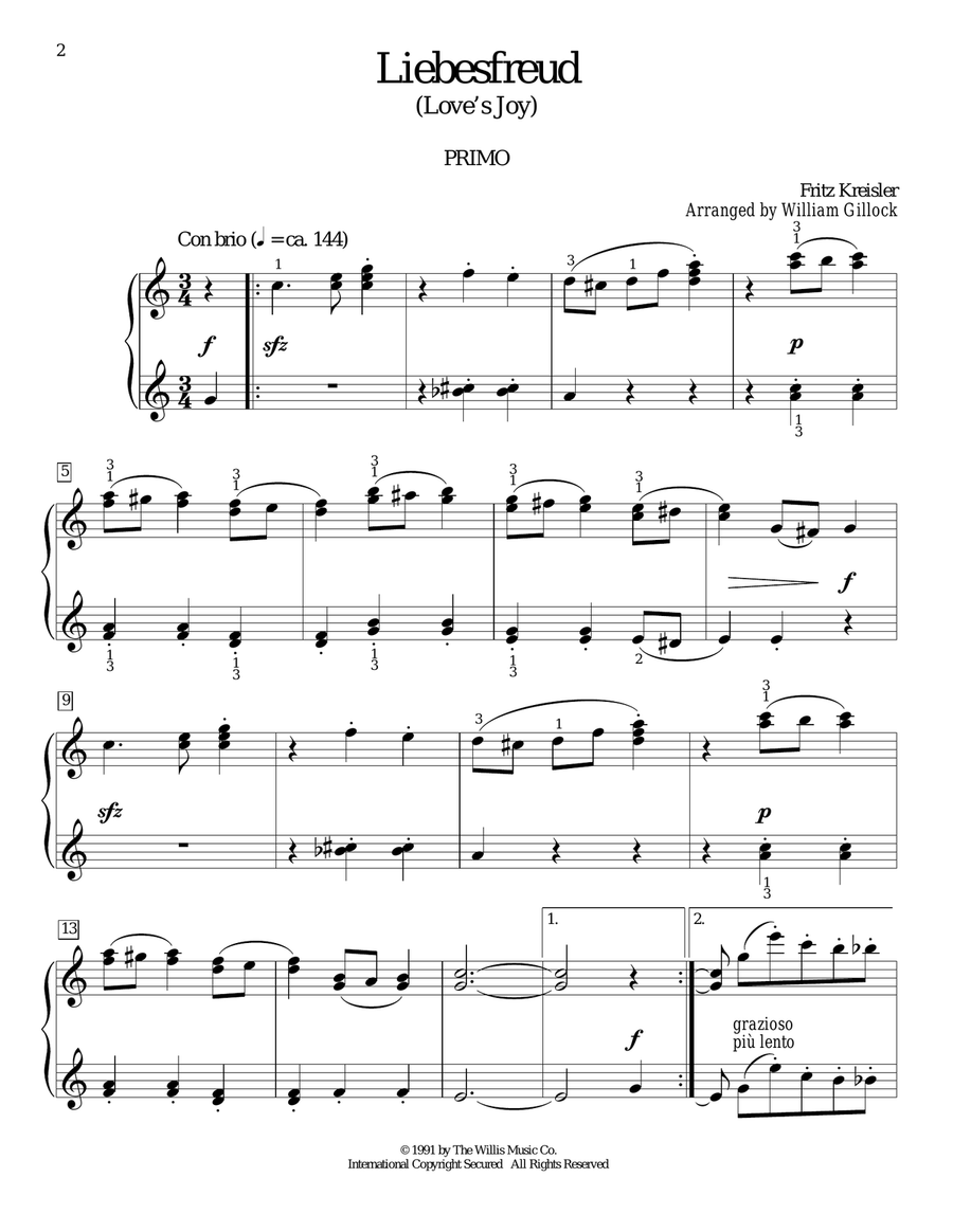 Liebesfreud Liebesfreud Piano Duet scores gallery preview page 2