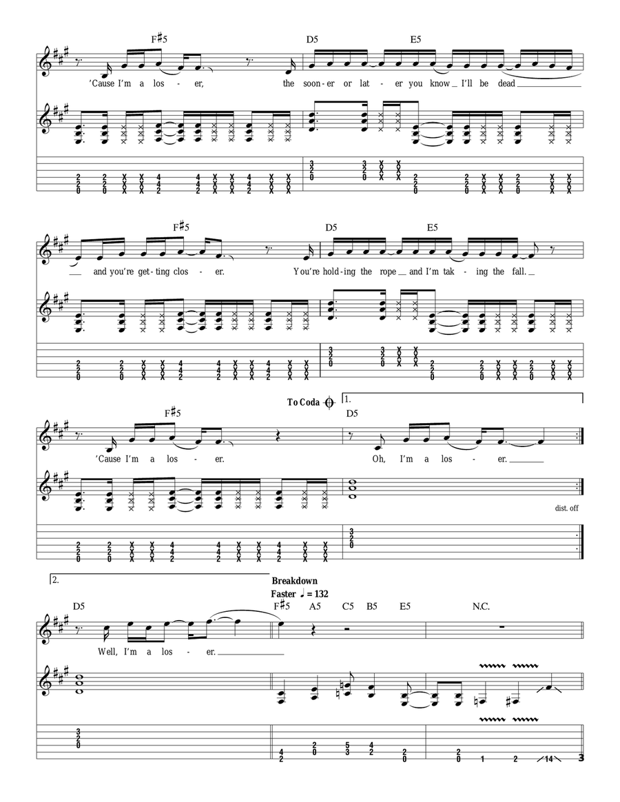 Loser Acoustic Guitar scores gallery preview page 3
