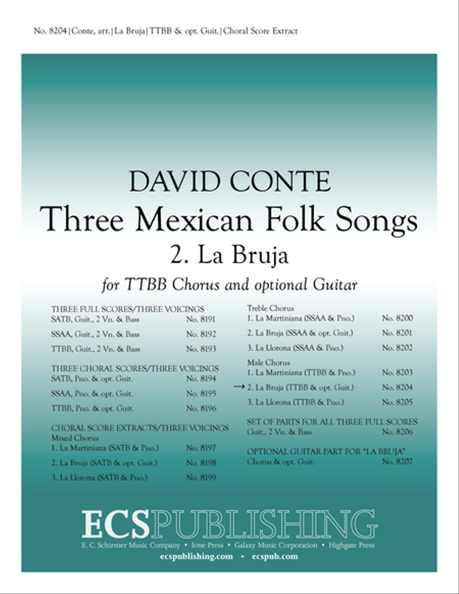 Three Mexican Folk Songs: 2. La Bruja TTBB scores gallery preview page 1
